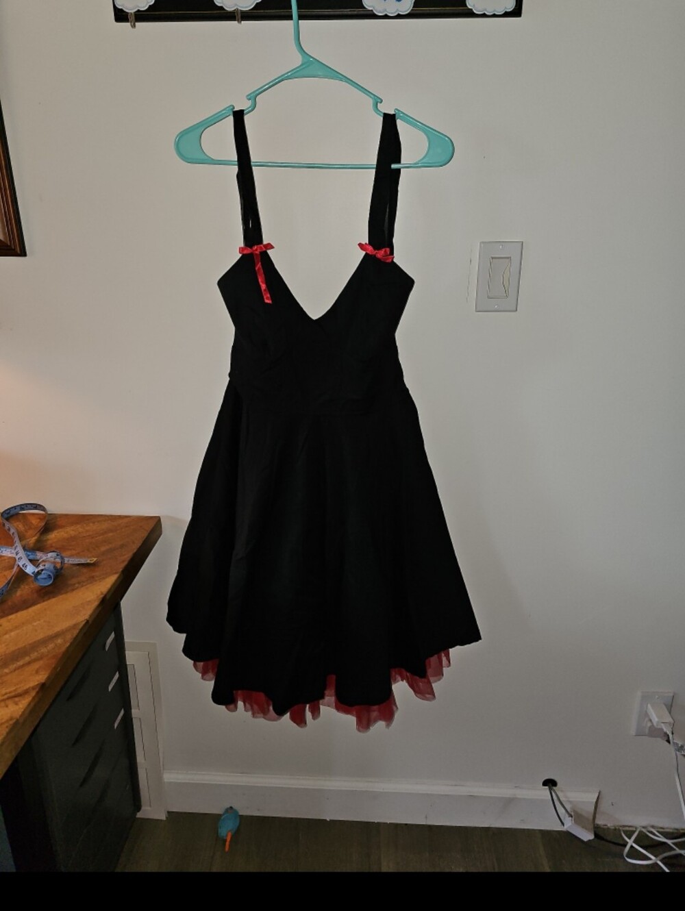 Vintage Lucky Thirteen 13 rockabilly pinup halter dress XL black with red tulle